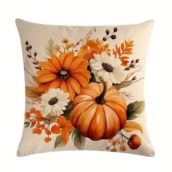 🍂 NEW FALL SET OF 4 PILLOW COVERS 🎃 Pumkins & Florals 💐 - Picture 5 of 6
